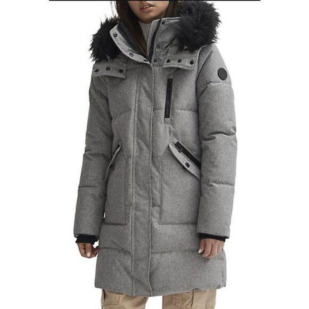 Noize Addie Water Resistant Quilted Hooded Parka in a dark green color